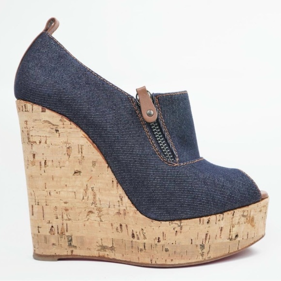 Christian Louboutin Shoes - Christian Louboutin Navy Denim Wedges